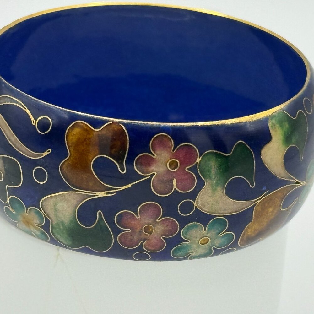 Vintage Small-size  Cloisonne Bracelet - Deep blue with flowers and butterflies